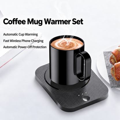 2-in-1 Heated Coffee Mug & Wireless Phone Charger, Constant Temperature Mug Warmer Set