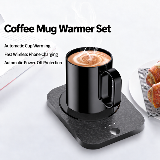 2-in-1 Heated Coffee Mug & Wireless Phone Charger, Constant Temperature Mug Warmer Set