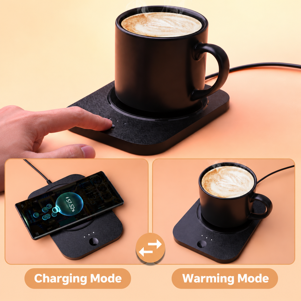 2-in-1 Heated Coffee Mug & Wireless Phone Charger, Constant Temperature Mug Warmer Set