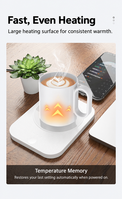 2-in-1 Heated Coffee Mug & Wireless Phone Charger, Constant Temperature Mug Warmer Set