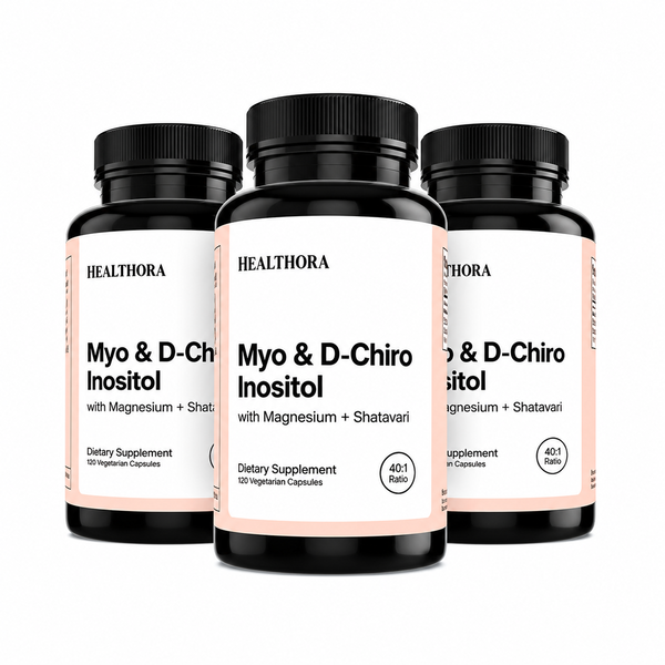 HEALTHORA Myo-Inositol & D-Chiro Inositol Supplement with Magnesium, Shatavari, Rhodiola, 30 Servings. Supports Ovarian Function, Hormone Balance, Homocysteine Levels, Womens Fertility (40:1 Ratio, 120 Vegetarian Capsules)